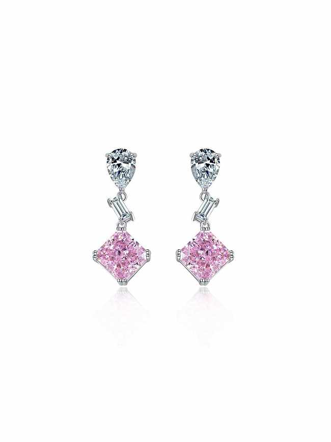 925 Sterling Silver High Carbon Diamond Pink Geometric Dainty Drop Earring