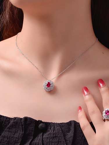 925 Sterling Silver High Carbon Diamond Red Geometric Luxury Necklace