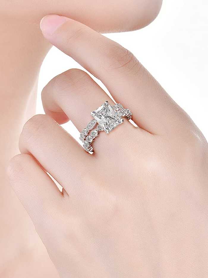 Geometrischer zierlicher stapelbarer Ring aus 925er Sterlingsilber mit Diamanten mit hohem Kohlenstoffgehalt