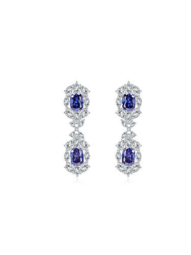 Pendiente de gota de lujo geométrico azul de diamante de alto carbono de plata de ley 925