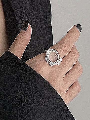 925 Sterling Silver Opal Geometric Vintage Band Ring