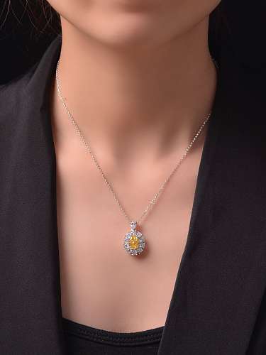 Geometrische Luxus-Halskette aus 925er Sterlingsilber mit hohem Kohlenstoffgehalt und Diamantrosa