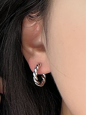 925 Sterling Silver Geometric Vintage Twist C Shape Hoop Earring