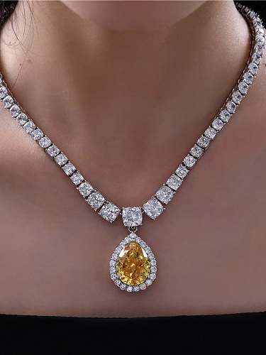 Luxus-Halskette aus 925er Sterlingsilber mit hohem Kohlenstoff-Diamant und gelben Wassertropfen