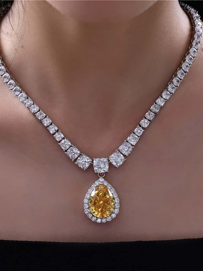 Colar de luxo prata esterlina 925 alto carbono diamante amarelo gota de água
