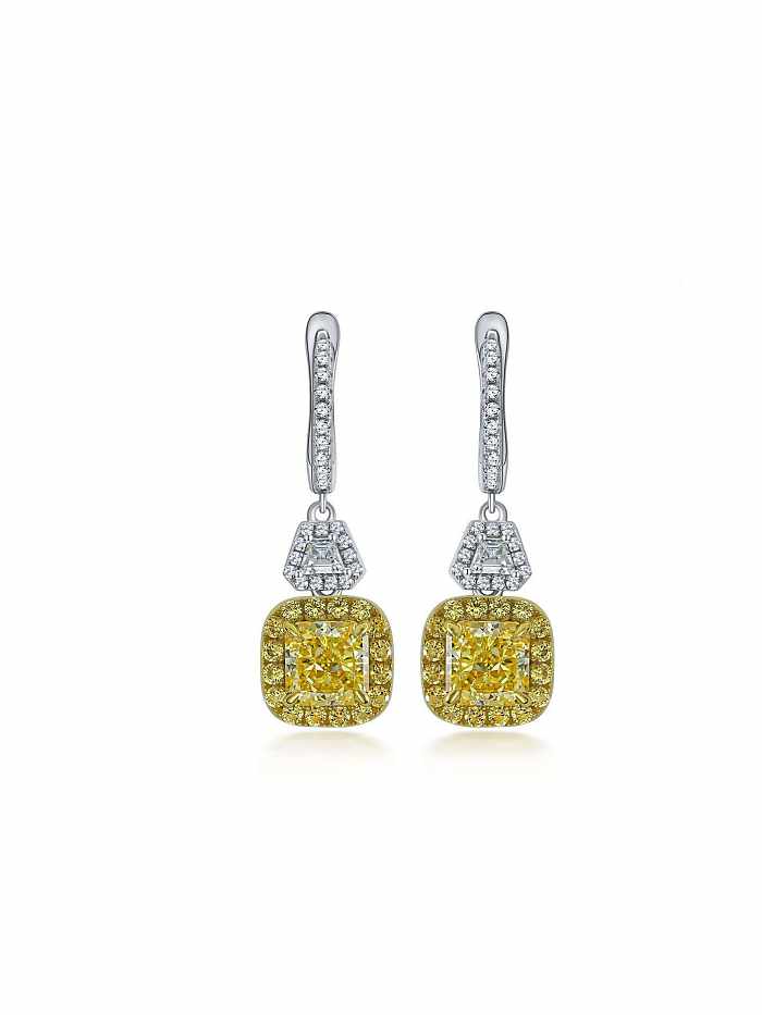 925 Sterling Silver High Carbon Diamond Yellow Geometric Dainty Drop Earring