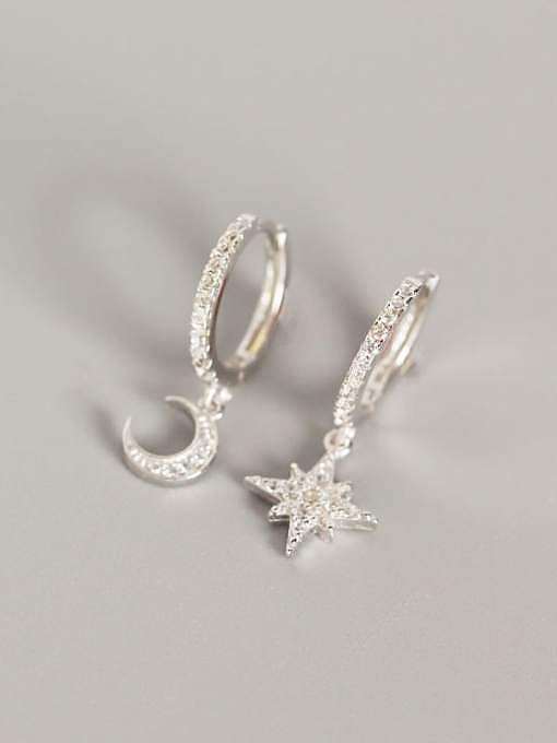 925 Sterling Silver Rhinestone White Star Trend Huggie Earring