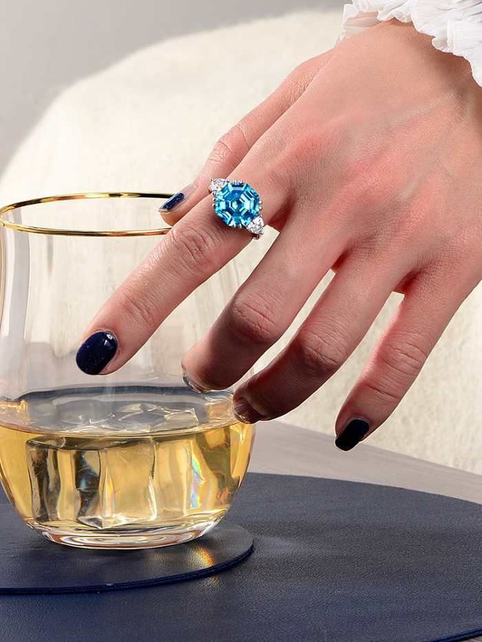 925 Sterling Silver High Carbon Diamond Geometric Luxury Ring