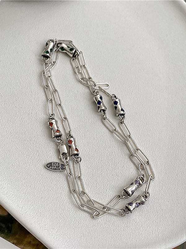 Geometrische Vintage-Halskette aus 925er Sterlingsilber mit Zirkonia