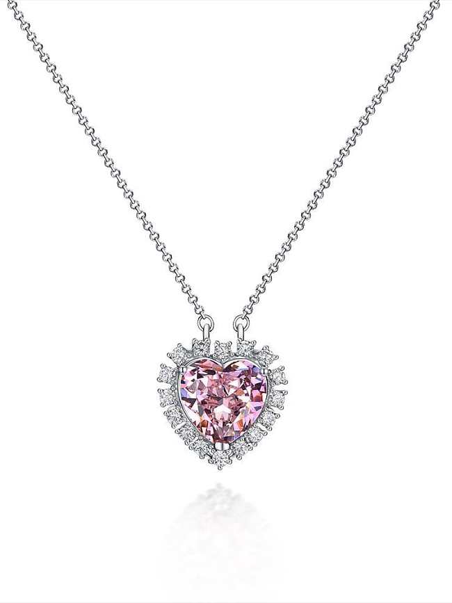 925 Sterling Silver High Carbon Diamond Pink Heart Luxury Pendant