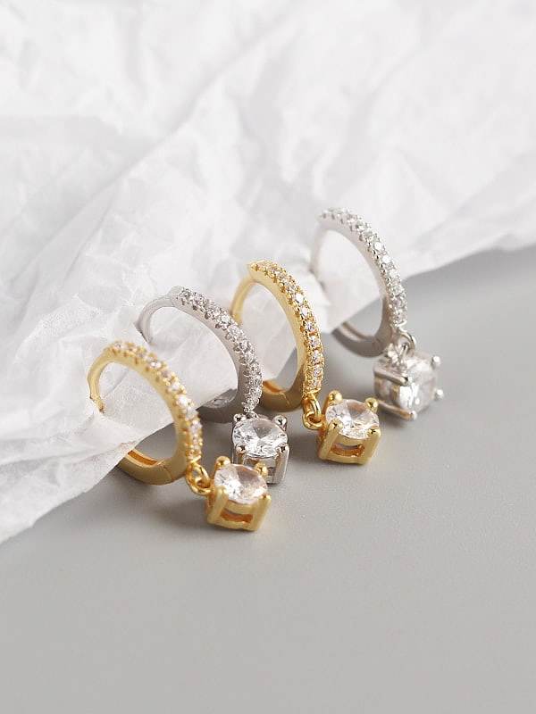925 Sterling Silver Rhinestone White Geometric Trend Huggie Earring