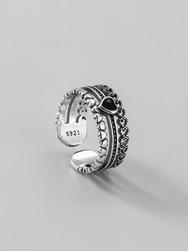 925 Sterling Silber Zirkonia Vintage Retro Love dreischichtiger stapelbarer Ring