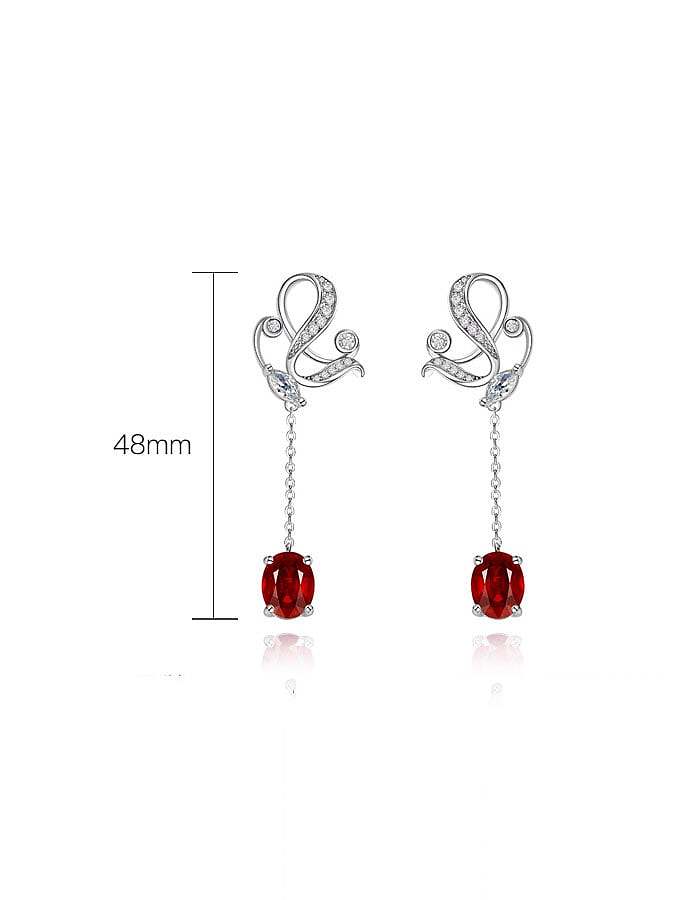 925 Sterling Silver High Carbon Diamond Red Geometric Luxury Drop Earring