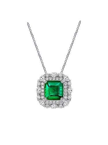 Geometrische Luxus-Halskette aus 925er Sterlingsilber mit hohem Kohlenstoffgehalt und grünem Diamant