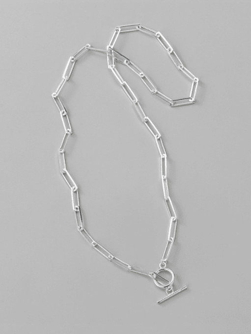 Colar de corrente cruzada longo plano geométrico minimalista de prata esterlina 925