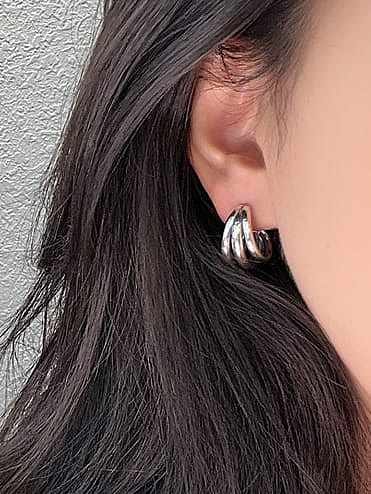 Geometrischer minimalistischer Halbkreis-Ohrring aus 925er Sterlingsilber mit drei Schichten