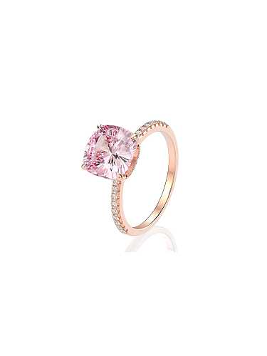 Anillo de banda de lujo geométrico rosa con diamante de alto carbono de plata de ley 925