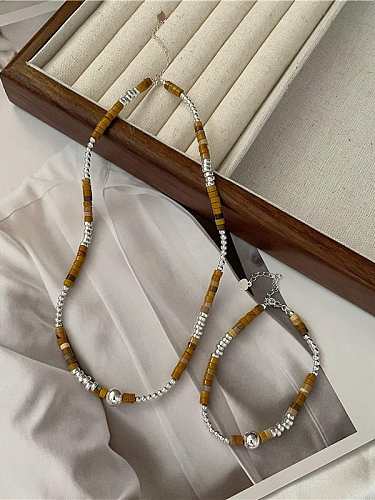 925 Sterling Silver Natural Stone Vintage Beaded Necklace