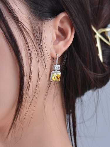 925 Sterling Silver High Carbon Diamond Yellow Geometric Luxury Hook Earring