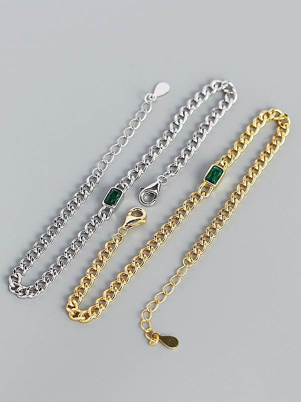 Bracelet à maillons géométriques vintage en argent sterling 925 avec pierre de verre