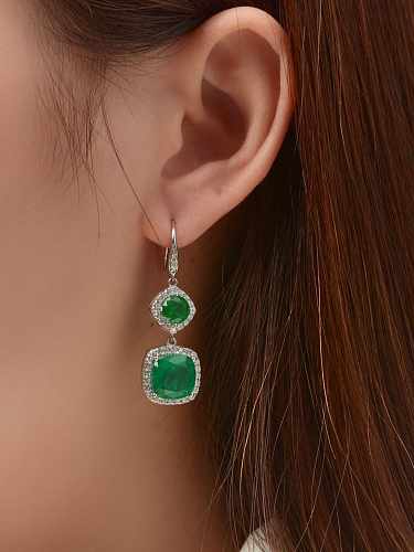 Boucles d'oreilles goutte Vintage géométrique vert cristal en argent sterling 925