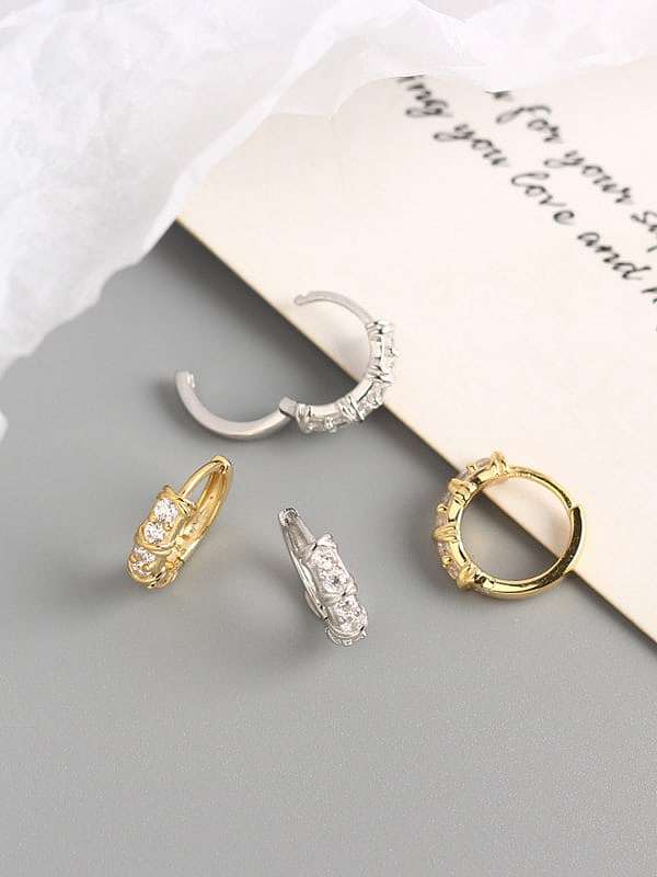 925 Sterling Silver Rhinestone White Geometric Trend Huggie Earring