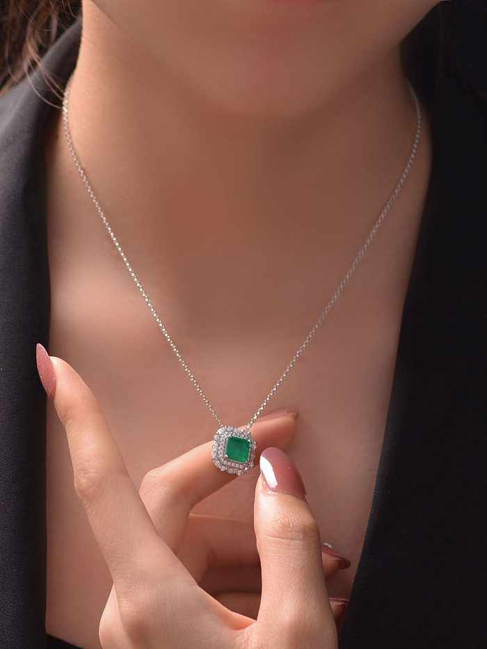925 Sterling Silver High Carbon Diamond Green Geometric Luxury Necklace