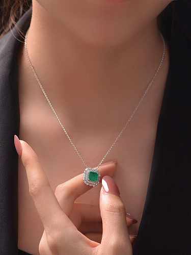 Collar de lujo geométrico verde de diamante de alto carbono de plata de ley 925