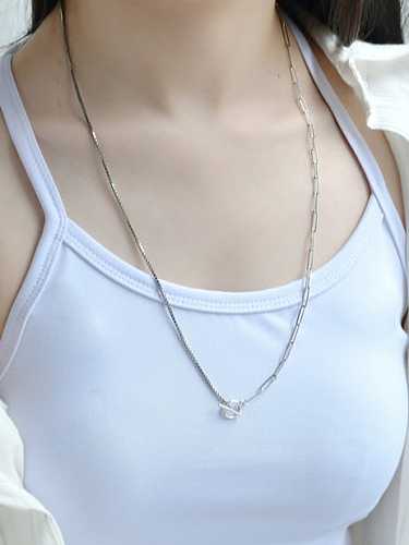 925 Sterling Silver Geometric Minimalist Asymmetrical Hollow Chain Necklace