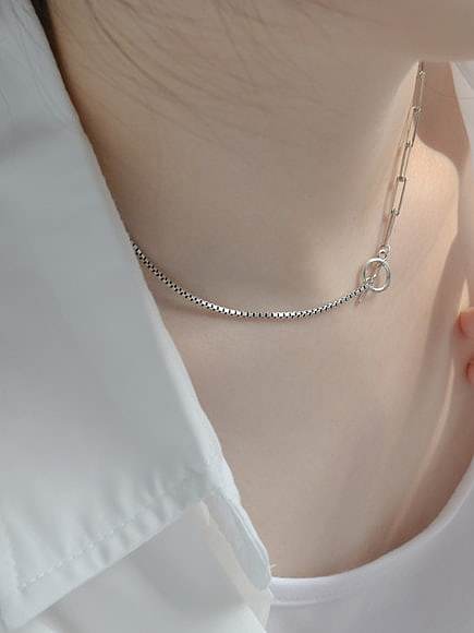 925 Sterling Silver Cross Vintage Asymmetric ChainNecklace