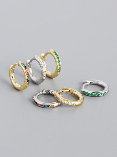 925 Sterling Silver Cubic Zirconia Geometric Minimalist Huggie Earring