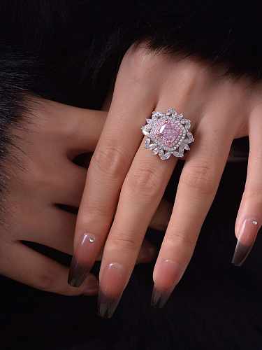 Anillo de lujo de flor de diamante de alto carbono de plata de ley 925