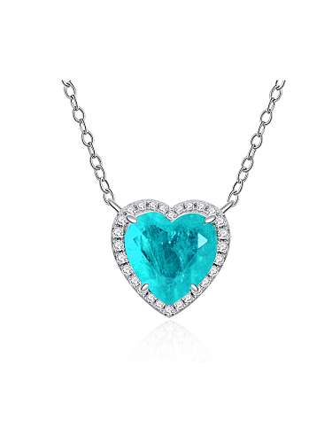 Colar de luxo prata esterlina alto carbono diamante coração azul 925