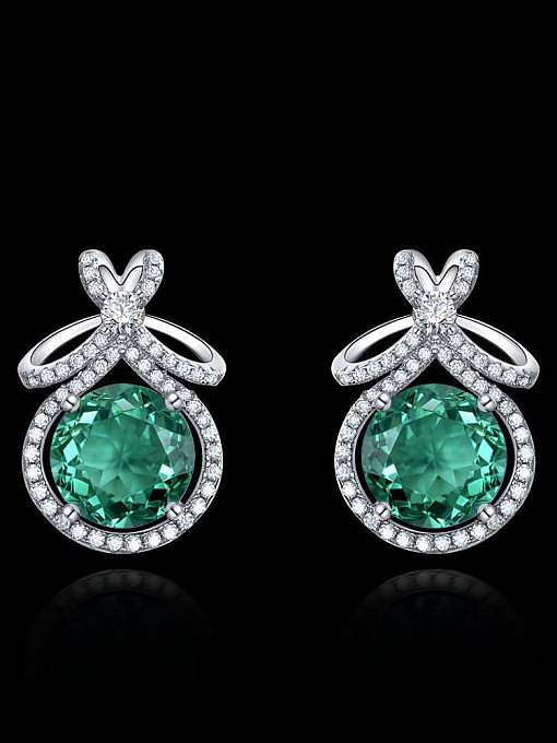 925 Sterling Silver High Carbon Diamond Green Geometric Luxury Stud Earring