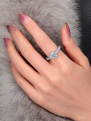 Anel de prata esterlina 925 alto carbono diamante branco com aliança delicada