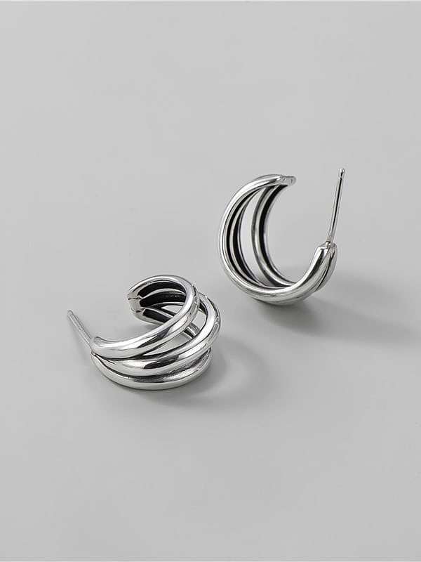 925 Sterling Silver Geometric Minimalist Semicircle Three Layers Earring
