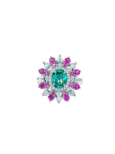 Anillo delicado geométrico multicolor de diamante de alto carbono de plata de ley 925