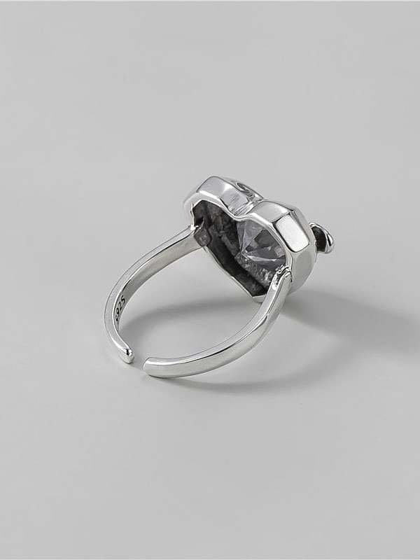 Anel de banda vintage de vidro de prata esterlina 925 pedra coração