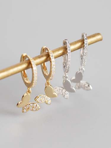 925 Sterling Silver Rhinestone White Butterfly Trend Huggie Earring