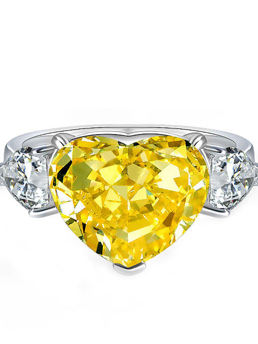 Anel de banda de luxo de prata esterlina 925 alto carbono diamante coração verde