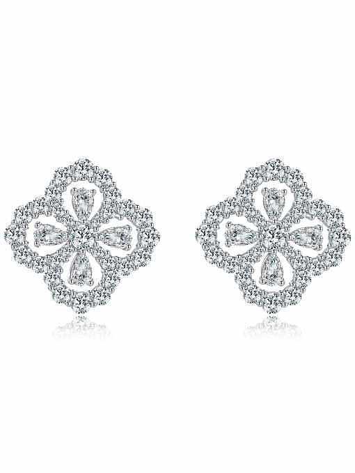 925 Sterling Silver High Carbon Diamond Flower Dainty Stud Earring