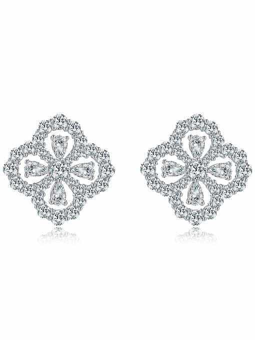 Boucles d'oreilles délicates fleur de diamant à haute teneur en carbone en argent sterling 925