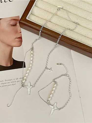 Conjunto de pulseira e colar de pérolas de água doce Trend Star 925 prata esterlina