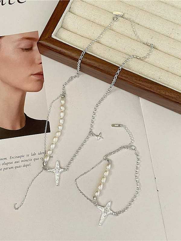 Conjunto de pulsera y collar de perlas de agua dulce de plata esterlina 925 Trend Star