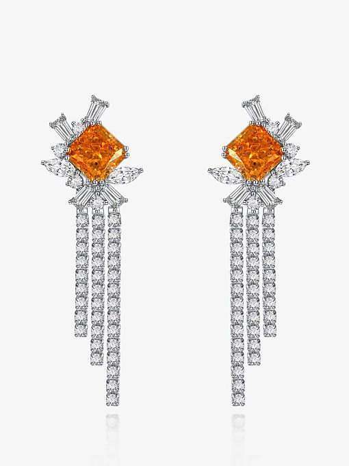 Luxus-Ohrring mit Diamanten und orangefarbener Quaste aus 925er Sterlingsilber mit hohem Kohlenstoffgehalt