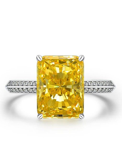 Bague délicate géométrique jaune diamant à haute teneur en carbone en argent sterling 925