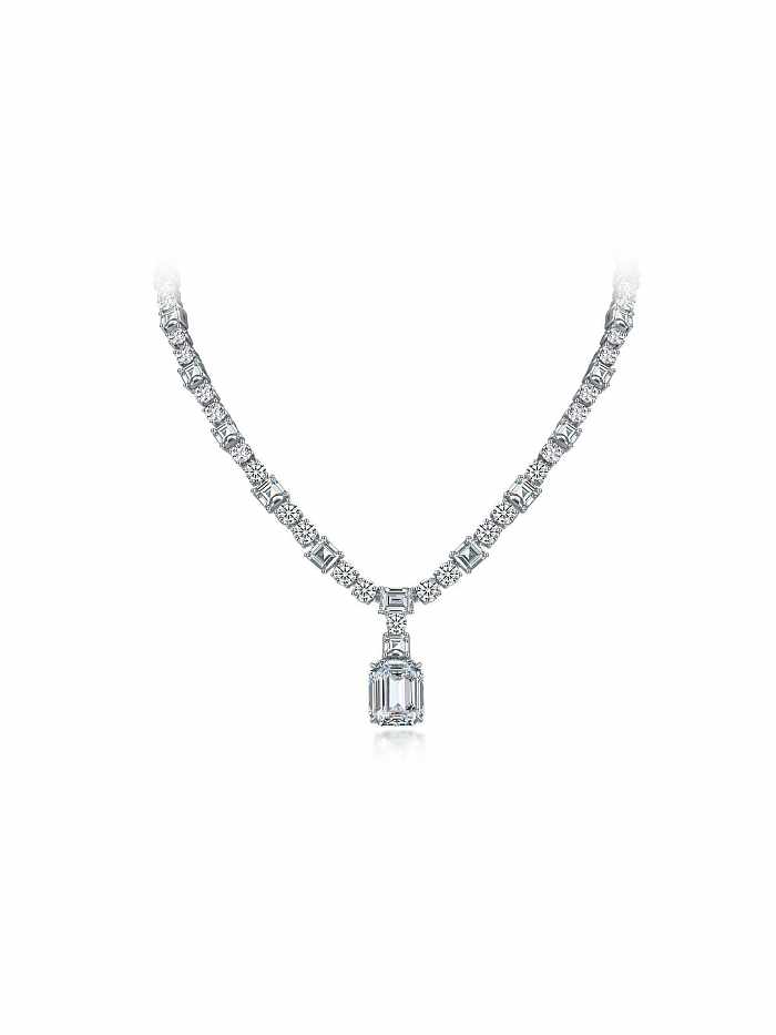 Collar Lariat de lujo geométrico blanco con diamante de alto carbono de plata de ley 925