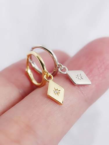 925 Sterling Silver Rhinestone White Geometric Trend Huggie Earring