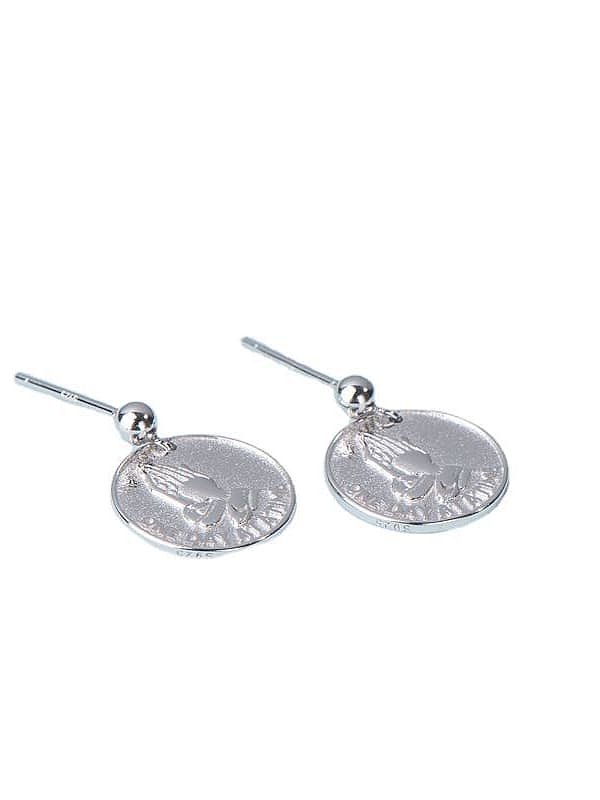 925 Sterling Silver Round Prayer Hand Vintage Drop Earring