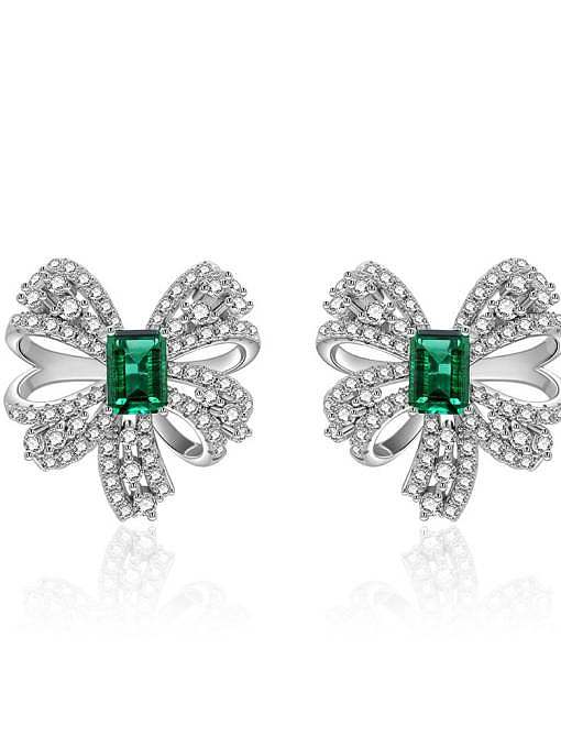 925 Sterling Silver High Carbon Diamond Green Flower Dainty Stud Earring